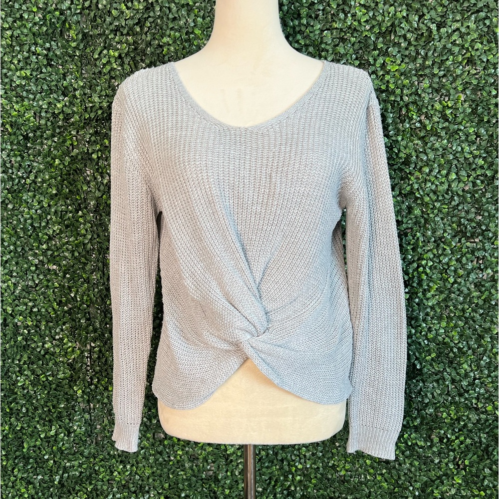 Woven Heart Grey Front Tie Sweater Size S